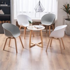 Leather and White Wax Wood Dining Chair