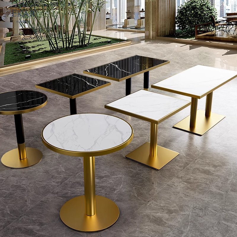 Black and White Marble Dining Table with Titanium Brushed Stainless Steel Base