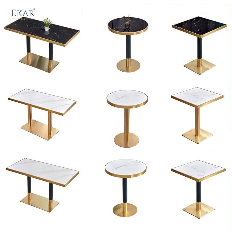 Black and White Marble Dining Table with Titanium Brushed Stainless ...
