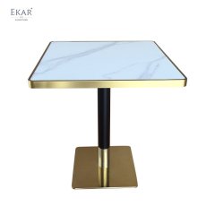 Black and White Marble Dining Table with Titanium Brushed Stainless Steel Base