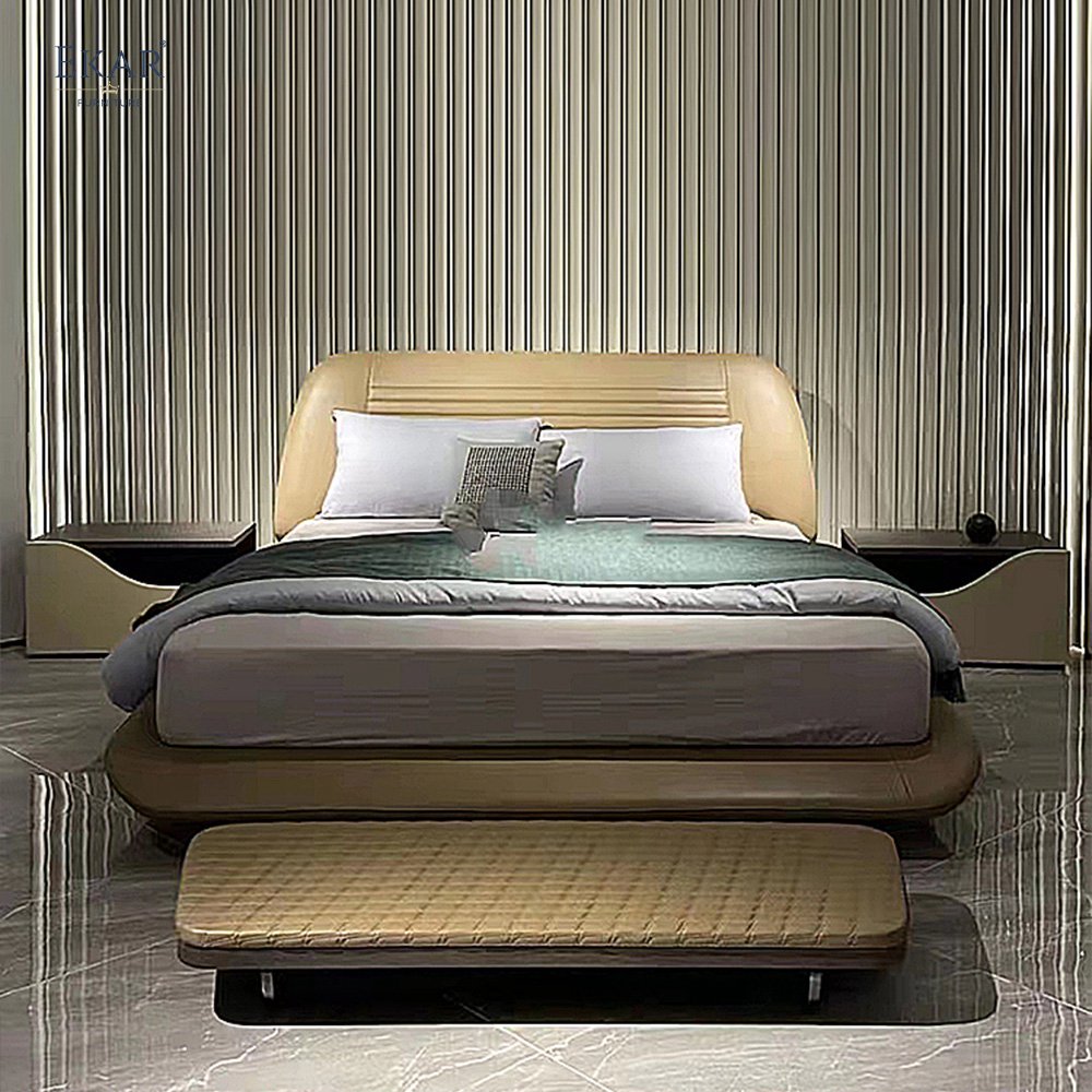 Deep Mocha Bed with Fluorocarbon Painted Metal Legs