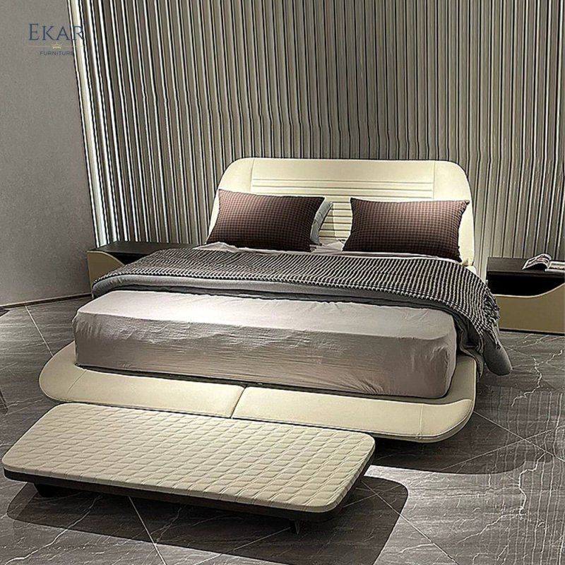Deep Mocha Bed with Fluorocarbon Painted Metal Legs