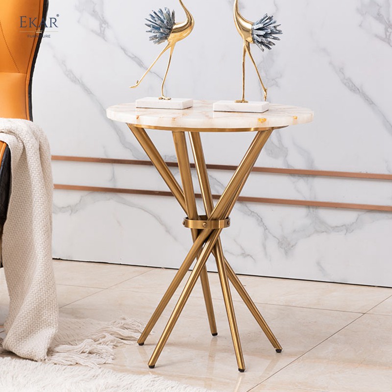 Modern Marble Top Corner Table with Metal Legs