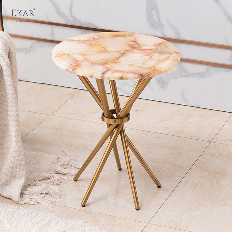 Modern Marble Top Corner Table with Metal Legs