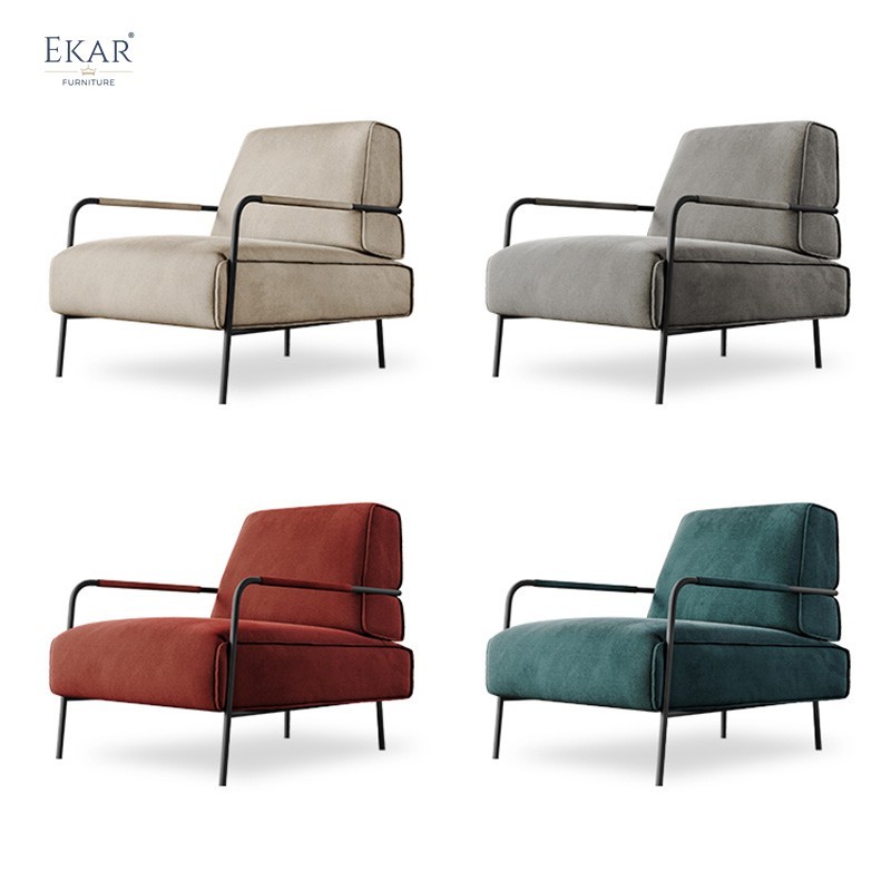 Plush Fabric Upholstered Lounge Chair with Sturdy Metal Legs