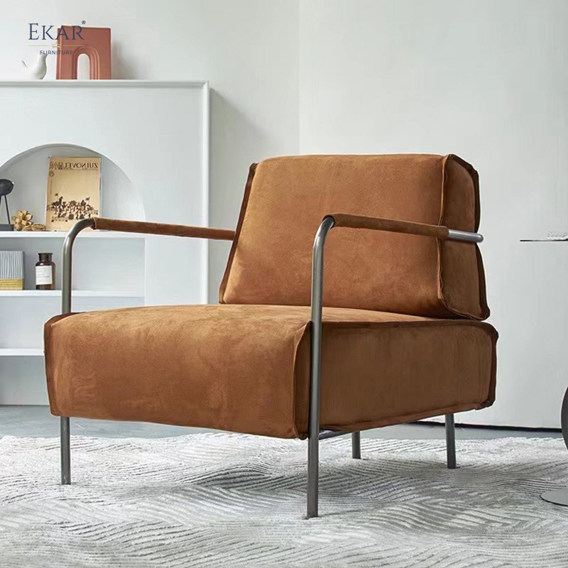 Plush Fabric Upholstered Lounge Chair with Sturdy Metal Legs