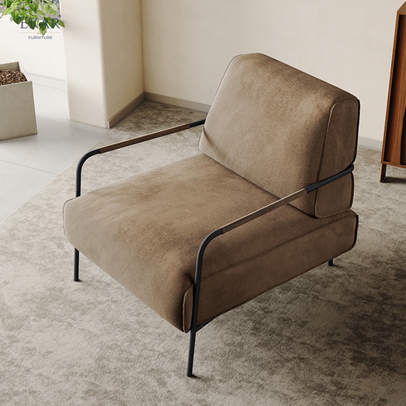 Plush Fabric Upholstered Lounge Chair with Sturdy Metal Legs