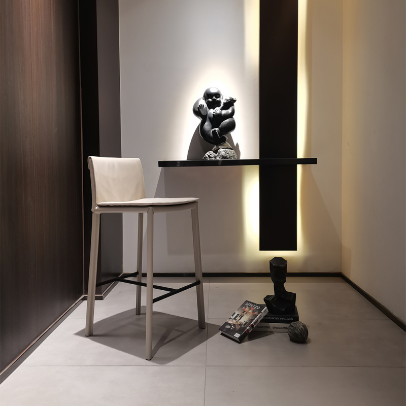 Metal Frame Bar Stool with Genuine Leather Seat - Sleek Style and Exceptional Comfort