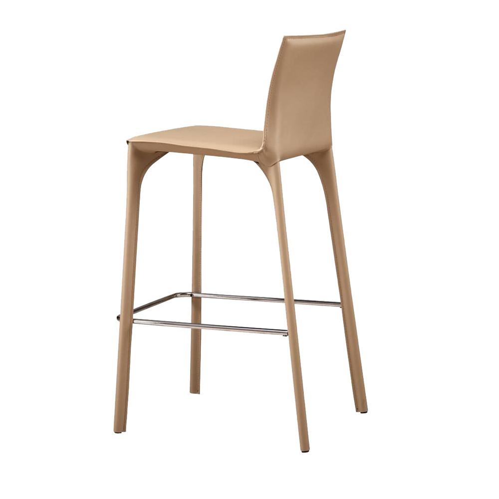 Metal Frame Bar Stool with Genuine Leather Seat - Sleek Style and Exceptional Comfort