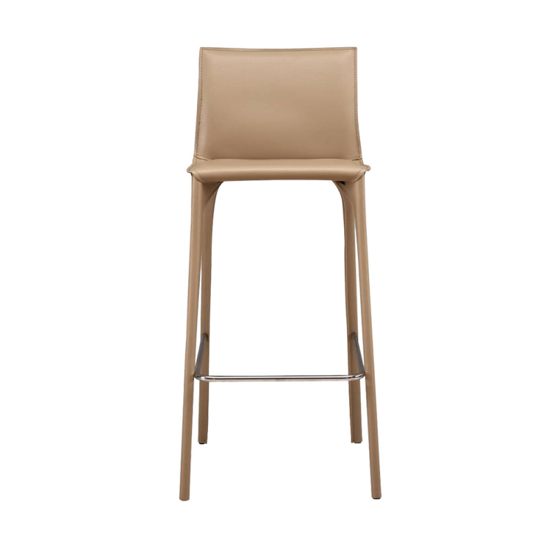 Metal Frame Bar Stool with Genuine Leather Seat - Sleek Style and Exceptional Comfort