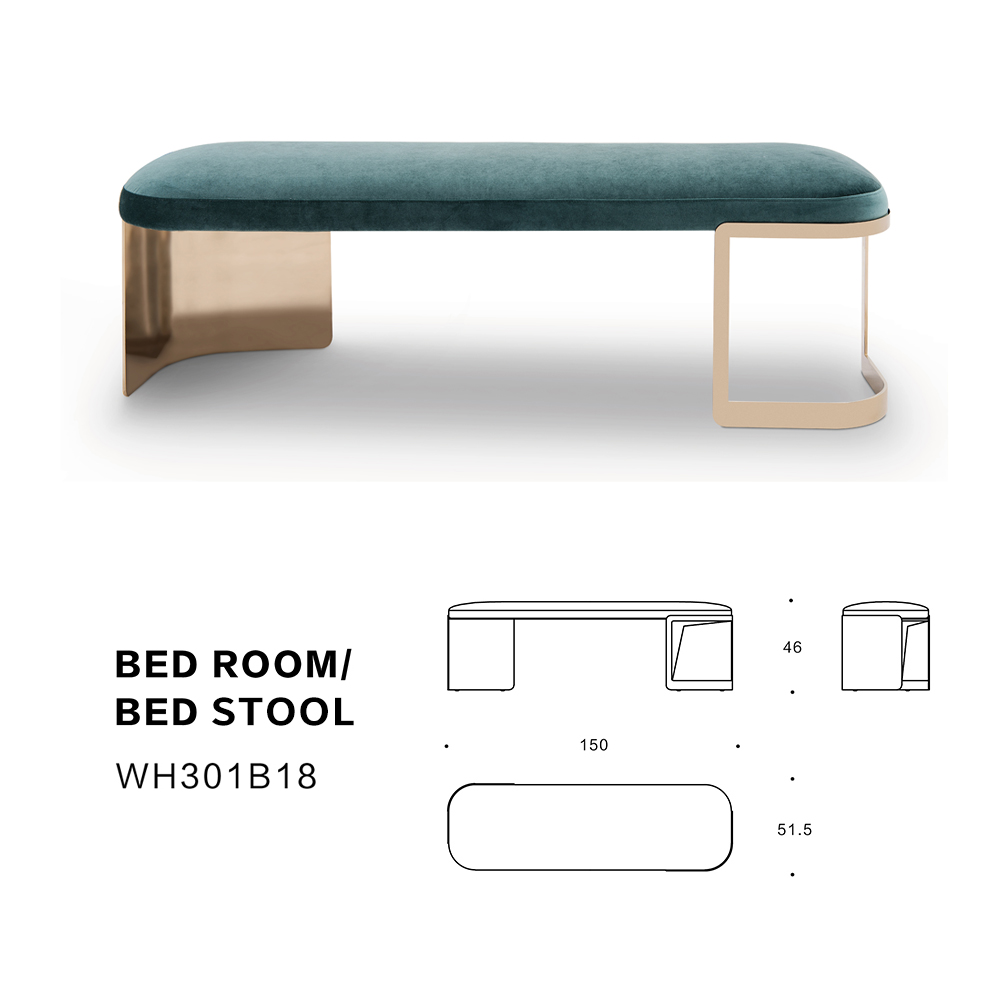 High Quality Modern Bench Metal Leg Upholstered Bedside Stool