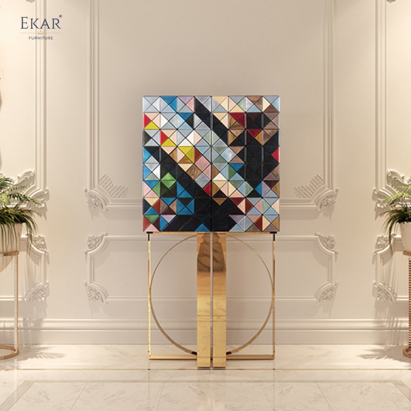 304 Stainless Steel and Solid Wood Glass Cabinet - Modern Elegance for Your Home