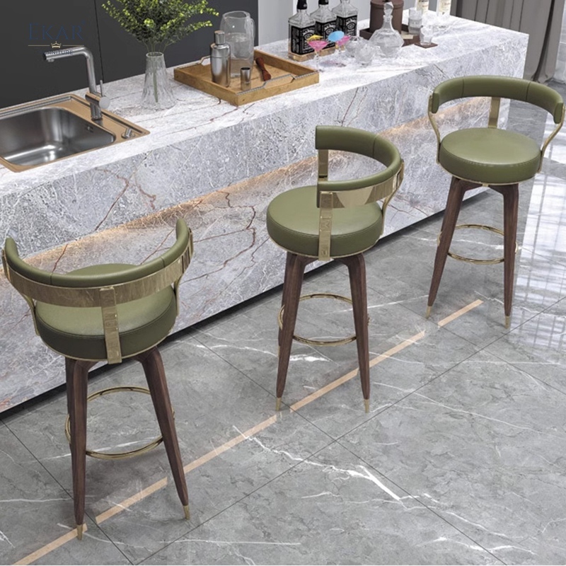 High-Fabric Bar Stool with Backrest and Sturdy Metal Legs - Modern Comfort for Your Bar Area