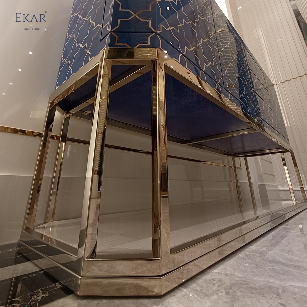EKAR FURNITURE Modern Entryway Console with Metal Legs, Cabinet Doors, and Drawers