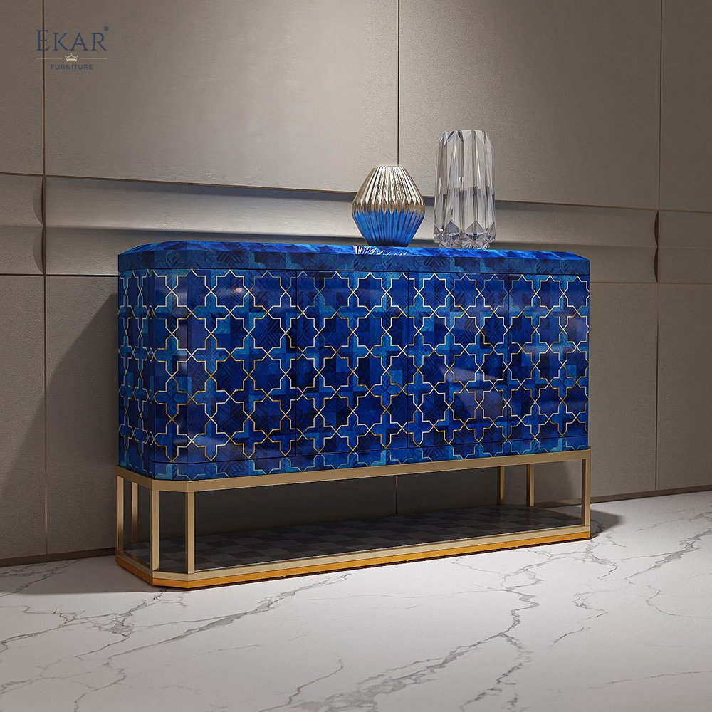 EKAR FURNITURE Modern Entryway Console with Metal Legs, Cabinet Doors, and Drawers