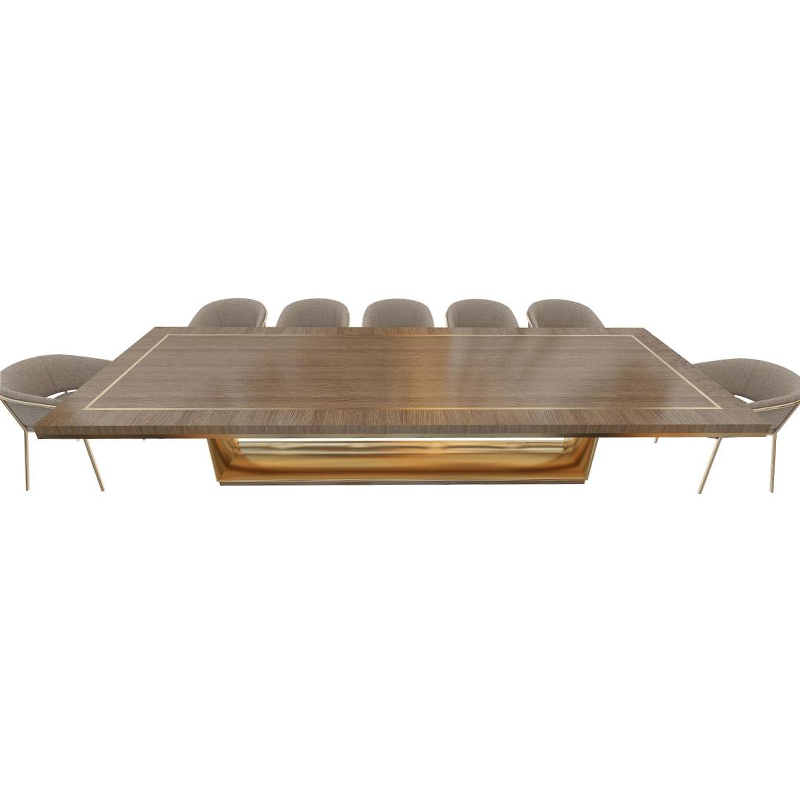 EKAR FURNITURE Stainless Steel Titanium Gold and Walnut Dining Table - A Fusion of Elegance and Modern Design