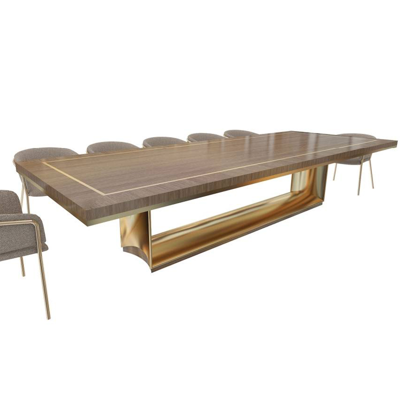 EKAR FURNITURE Stainless Steel Titanium Gold and Walnut Dining Table - A Fusion of Elegance and Modern Design