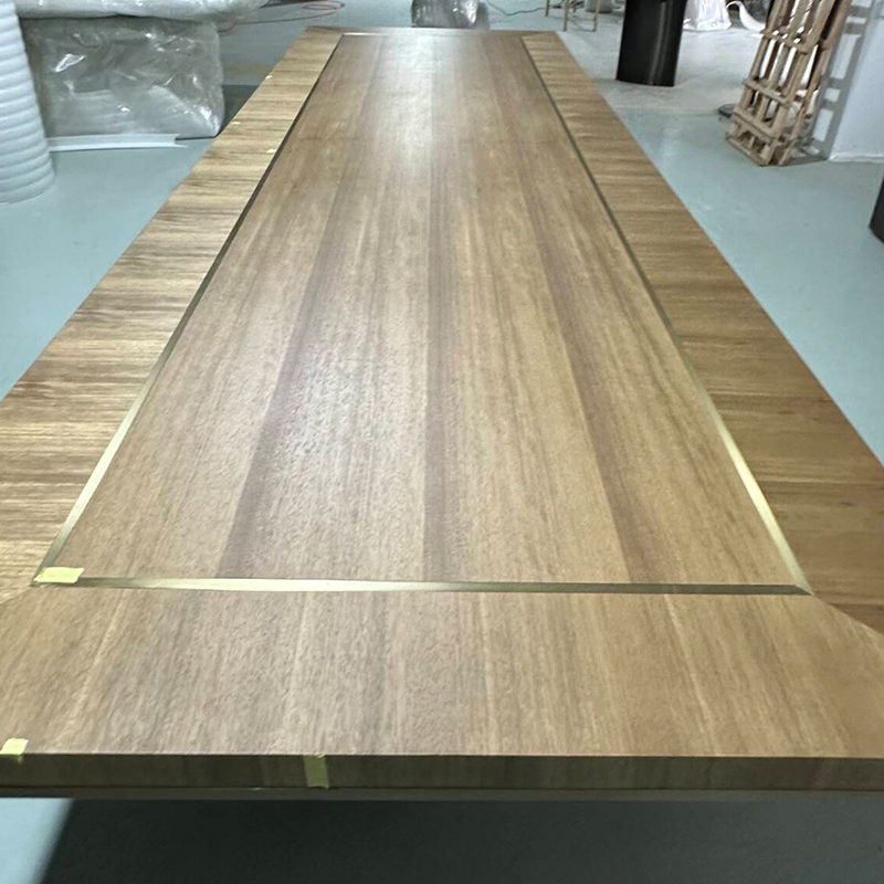 EKAR FURNITURE Stainless Steel Titanium Gold and Walnut Dining Table - A Fusion of Elegance and Modern Design