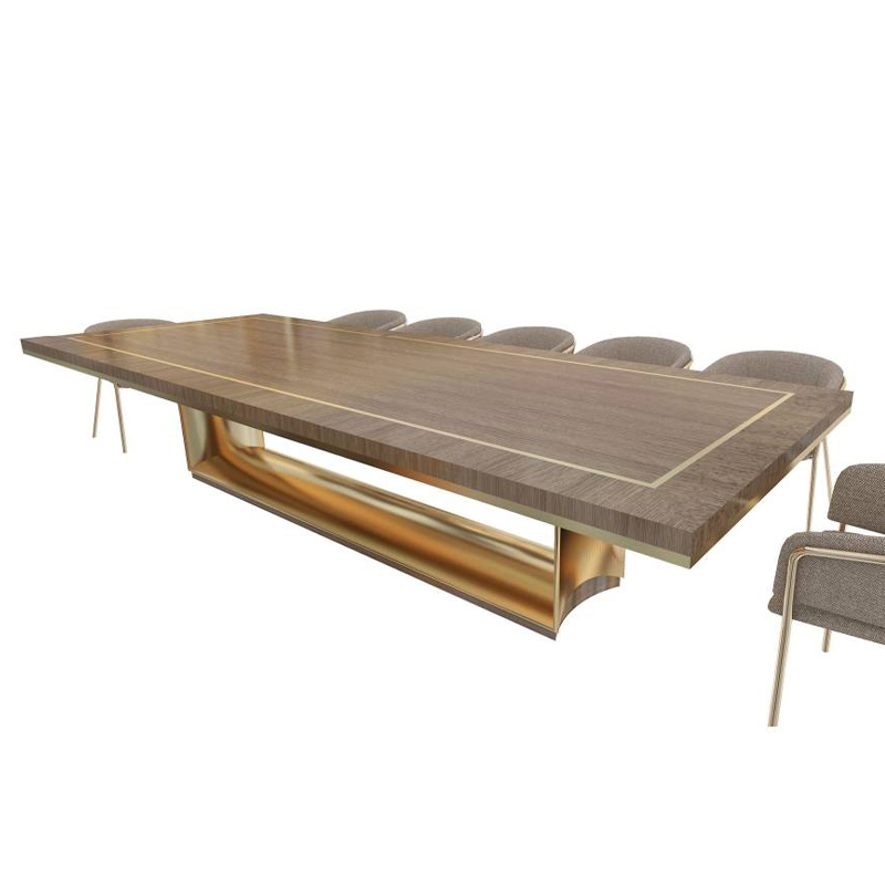 EKAR FURNITURE Stainless Steel Titanium Gold and Walnut Dining Table - A Fusion of Elegance and Modern Design