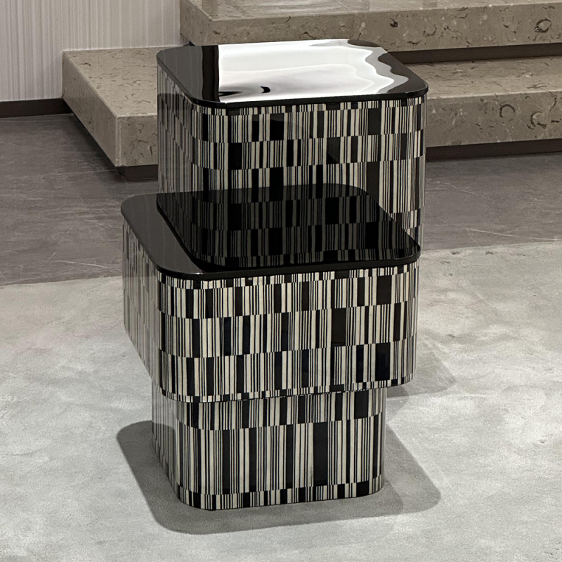 Zebra Pattern Wood Veneer Square Corner Side Table