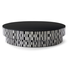 Zebra Pattern Wood Veneer Round Coffee Table
