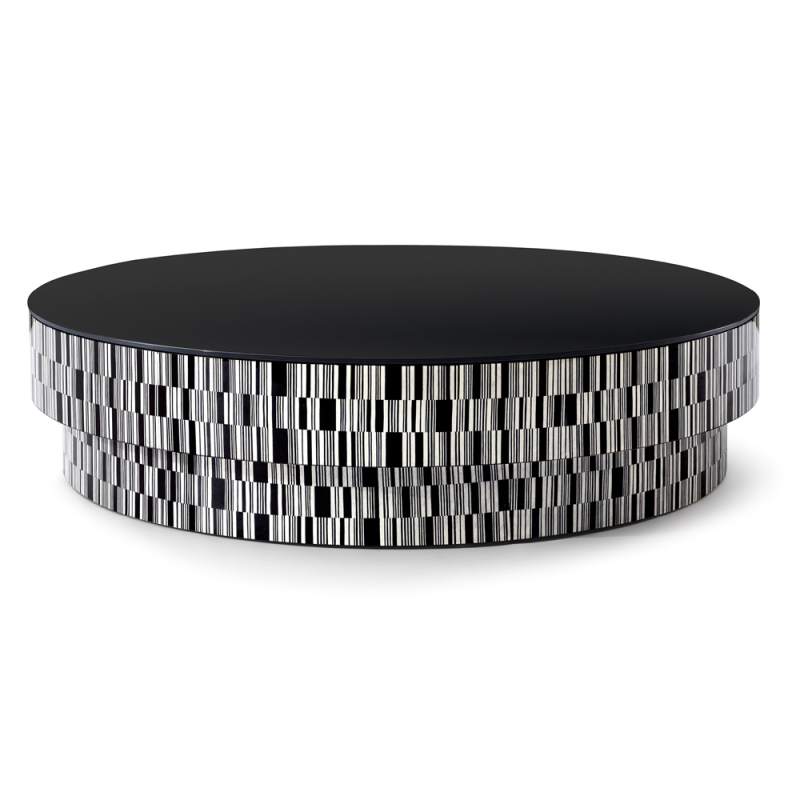 Zebra Pattern Wood Veneer Round Coffee Table