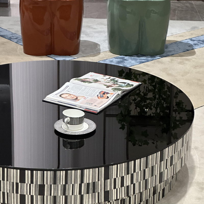 Zebra Pattern Wood Veneer Round Coffee Table