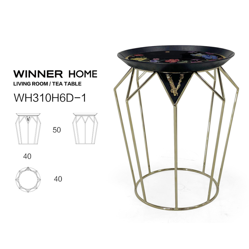Stainless Steel Corner Table with Exquisite Flower Painted Design