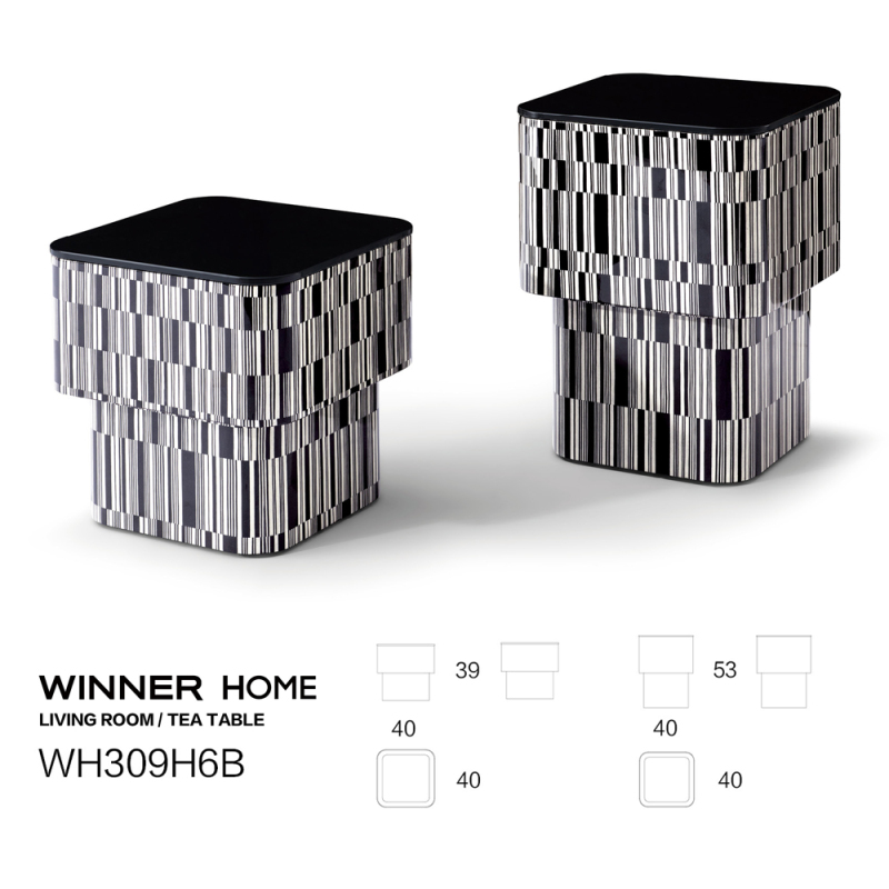 Zebra Pattern Wood Veneer Square Corner Side Table