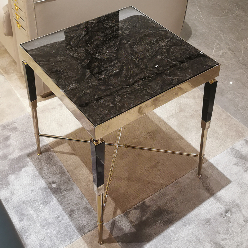 Luxurious Marble and Crystal Steel Corner Table