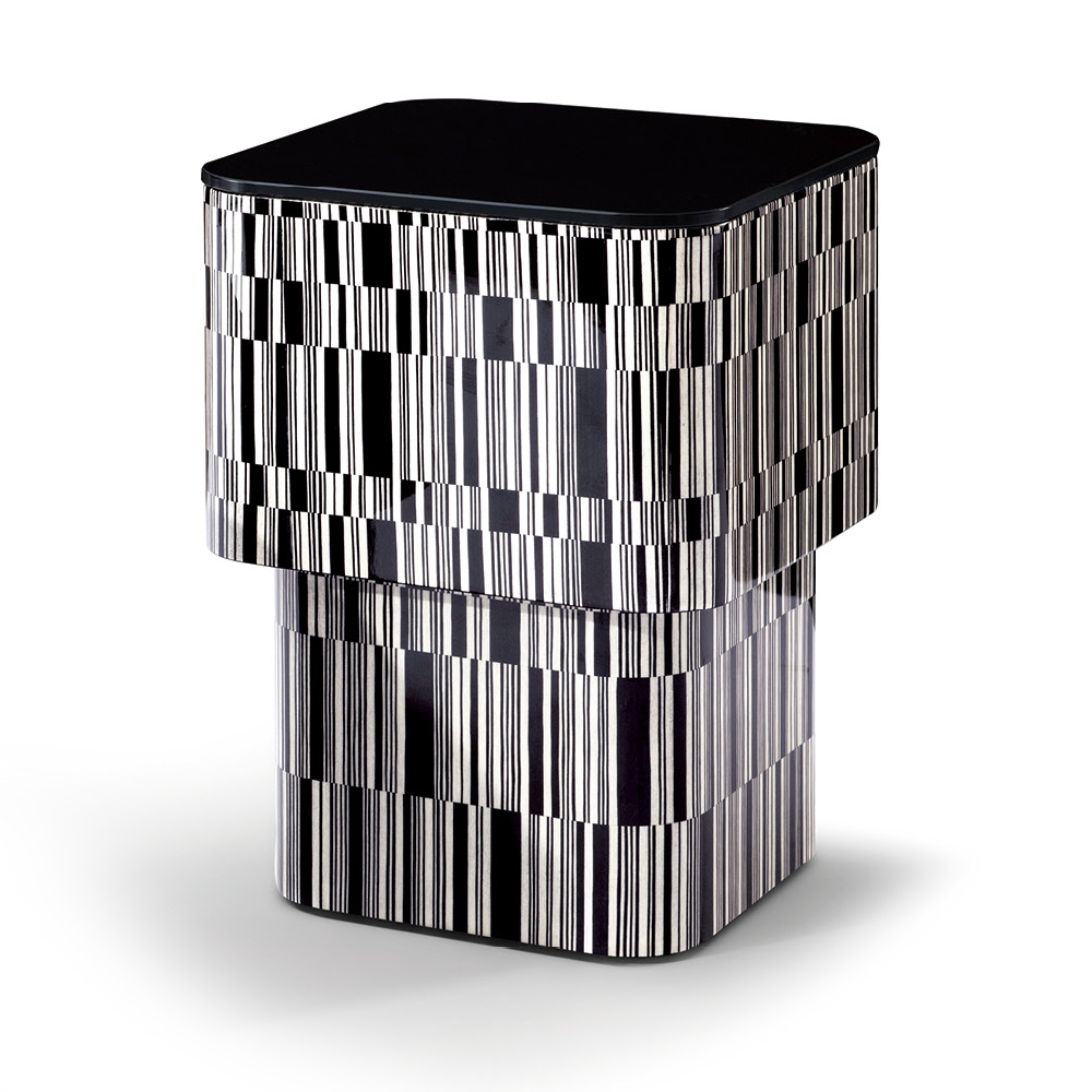 Zebra Pattern Wood Veneer Square Corner Side Table