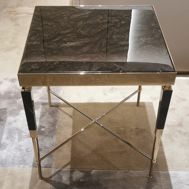 Luxurious Marble and Crystal Steel Corner Table