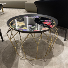 Stainless Steel Corner Table with Exquisite Flower Painted Design