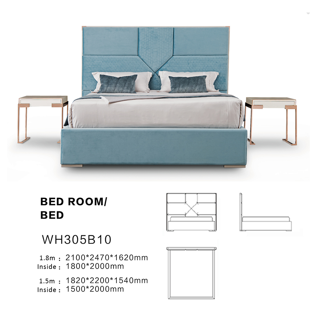 Simple design bedroom blue bed board furniture soft bed