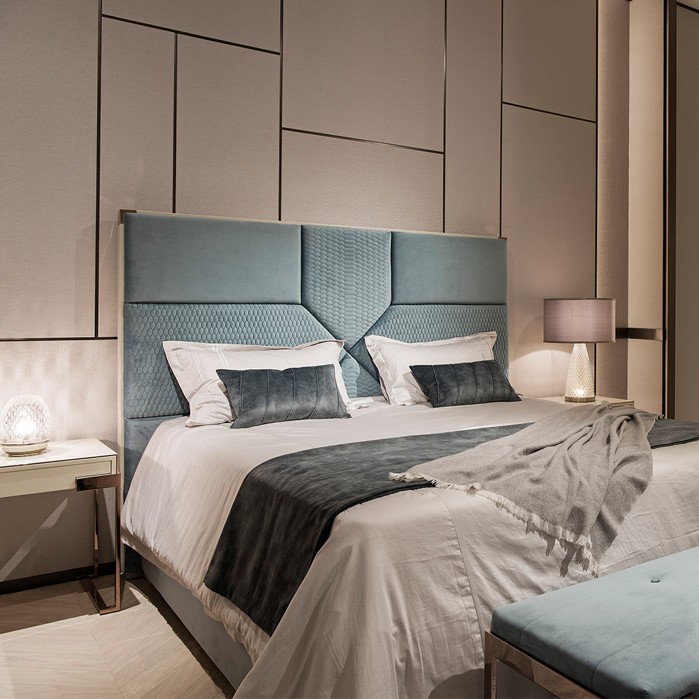 Simple design bedroom blue bed board furniture soft bed