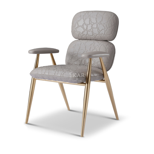 Full leather dining chair with hardware legs and backrest