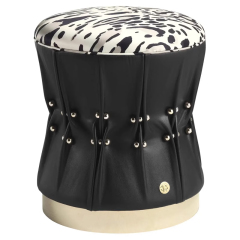 Dressing Stool Upholstered in Leather and Beaded Hardware ​