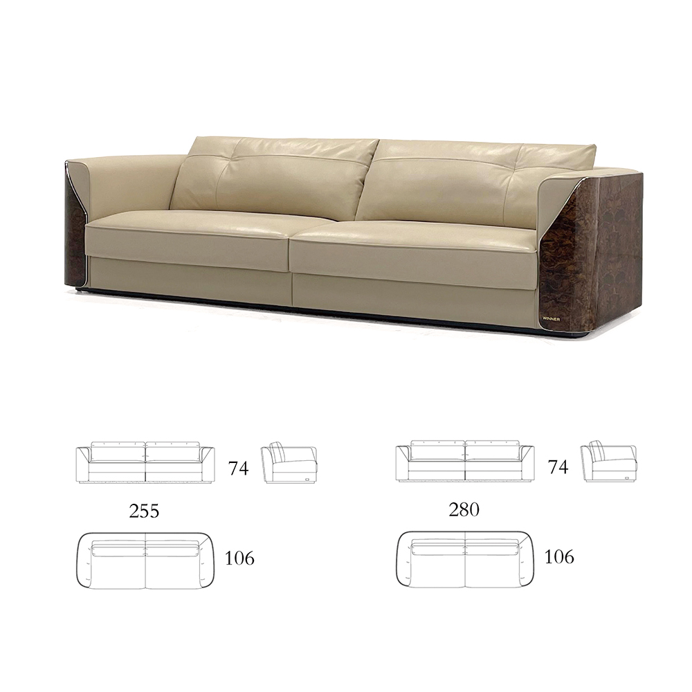 Modern living room sofa with curved backrest