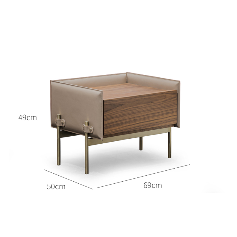 EKAR Modern Furniture - Wood Veneer Metal Hardware Bedside Table