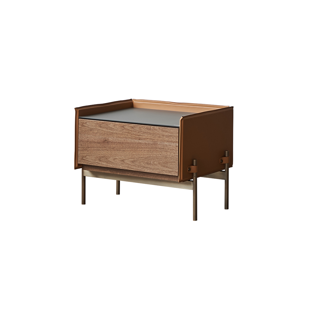 EKAR Modern Furniture - Wood Veneer Metal Hardware Bedside Table