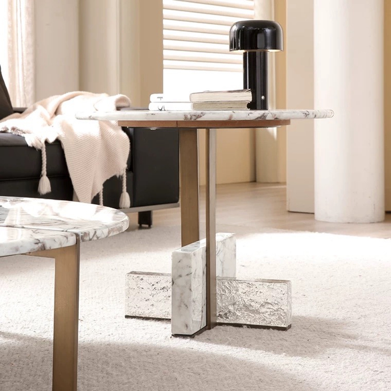 EKAR Modern Furniture - Artificial Stone & Stainless Steel Coffee Table / Side Table
