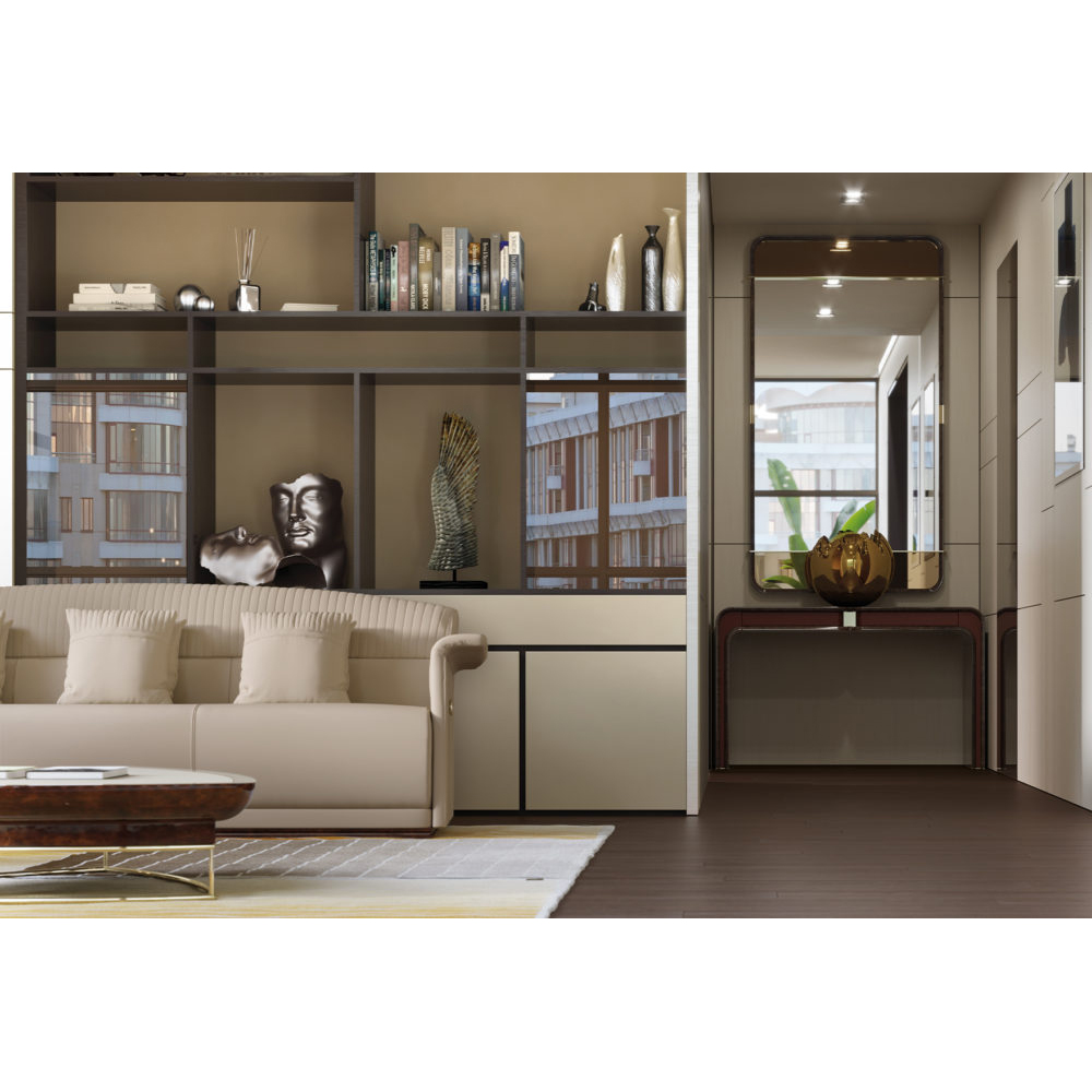 Entry hall entrance desk with wood veneer appearance