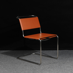 Contemporary Stainless Steel and Leather Dining Chair