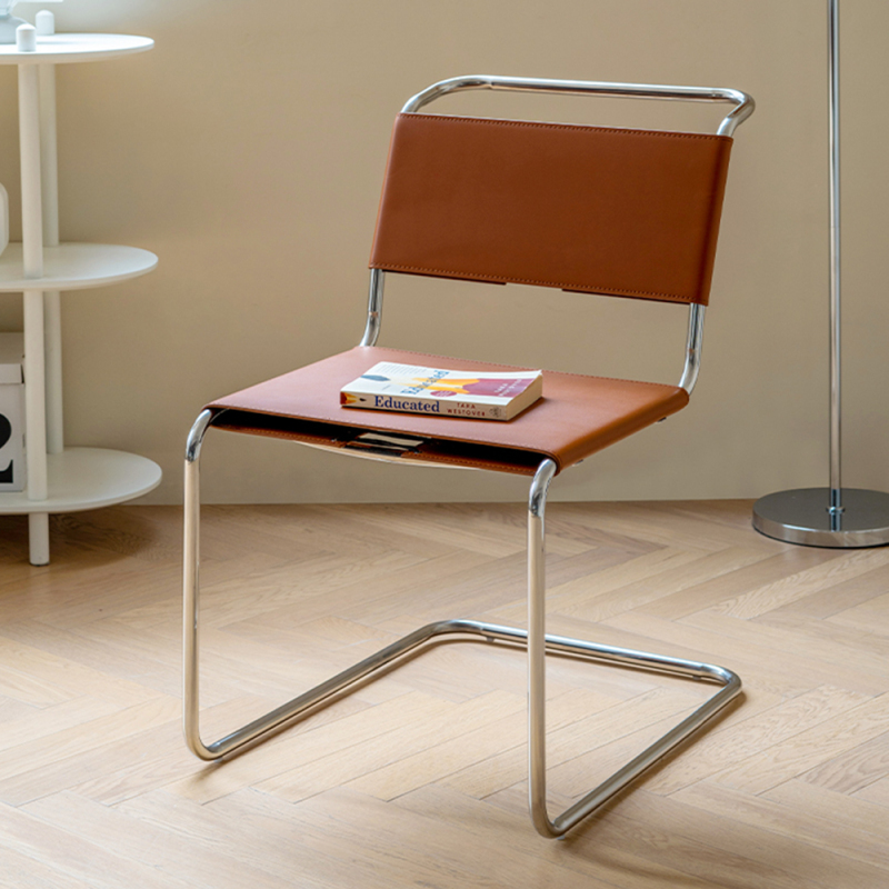 Contemporary Stainless Steel and Leather Dining Chair