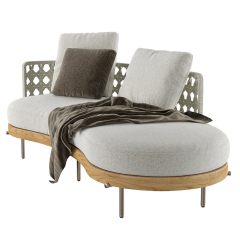 Outdoor leisure lounge chair combining wood and fabric