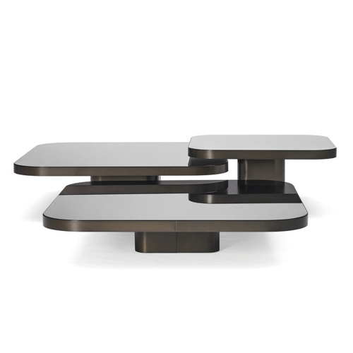 Outdoor stainless steel base + black glass coffee table