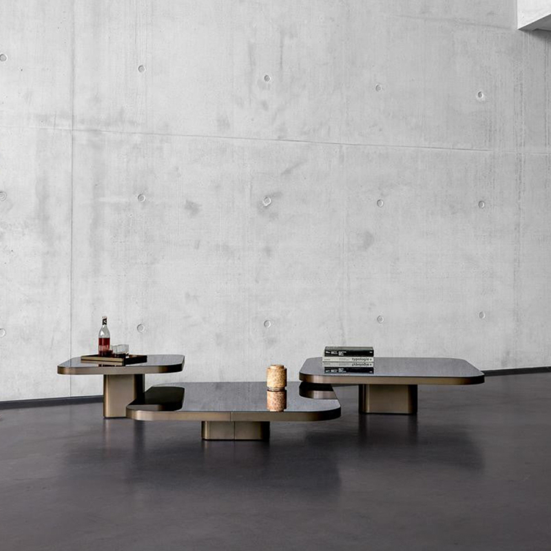 Outdoor stainless steel base + black glass coffee table
