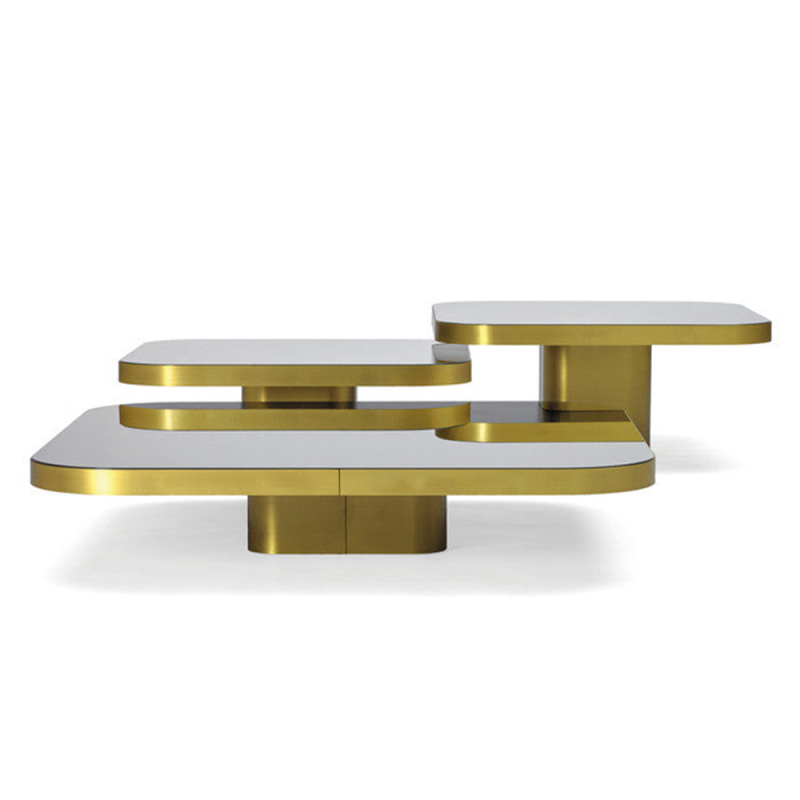 Outdoor stainless steel base + black glass coffee table