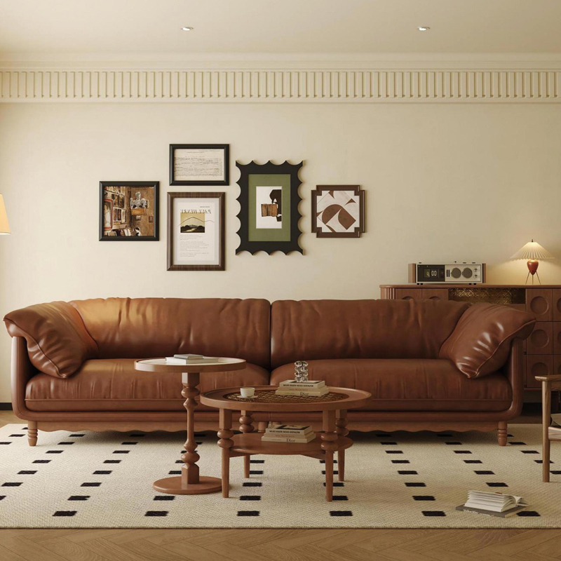 Retro wax leather living room leather sofa