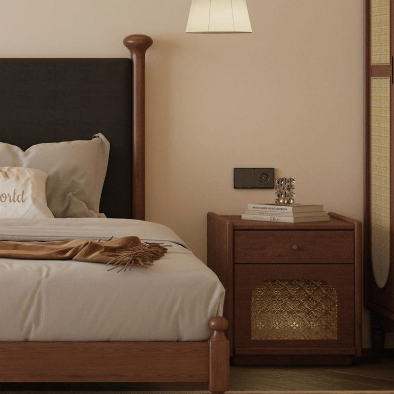 Cherry Wood Bedroom Bed and Nightstand Set | Eka Furniture
